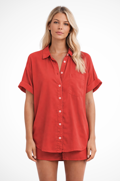 Phoebe | Women's Shirt - Oversized Button-Down with Chest Pocket 6