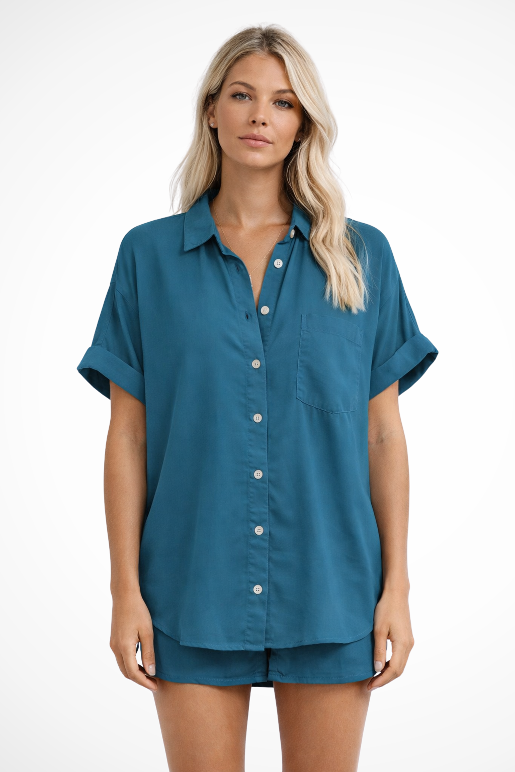 Phoebe | Women's Shirt - Oversized Button-Down with Chest Pocket 7