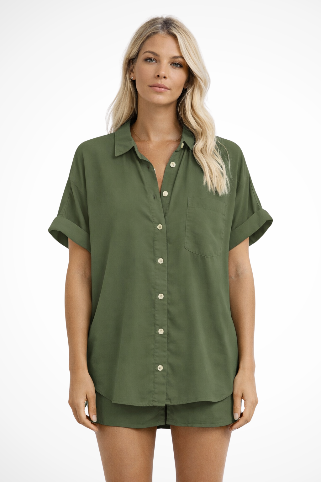 Phoebe | Women's Shirt - Oversized Button-Down with Chest Pocket 9