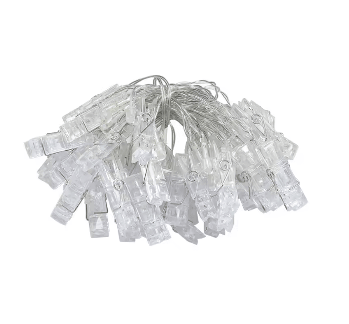 Photo Clip LED Fairy String Lights | 20 LED Clips for Photos & Cards | Battery Powered Display Garland for Walls