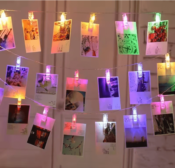 Photo Clip LED Fairy String Lights | 20 LED Clips for Photos & Cards | Battery Powered Display Garland for Walls