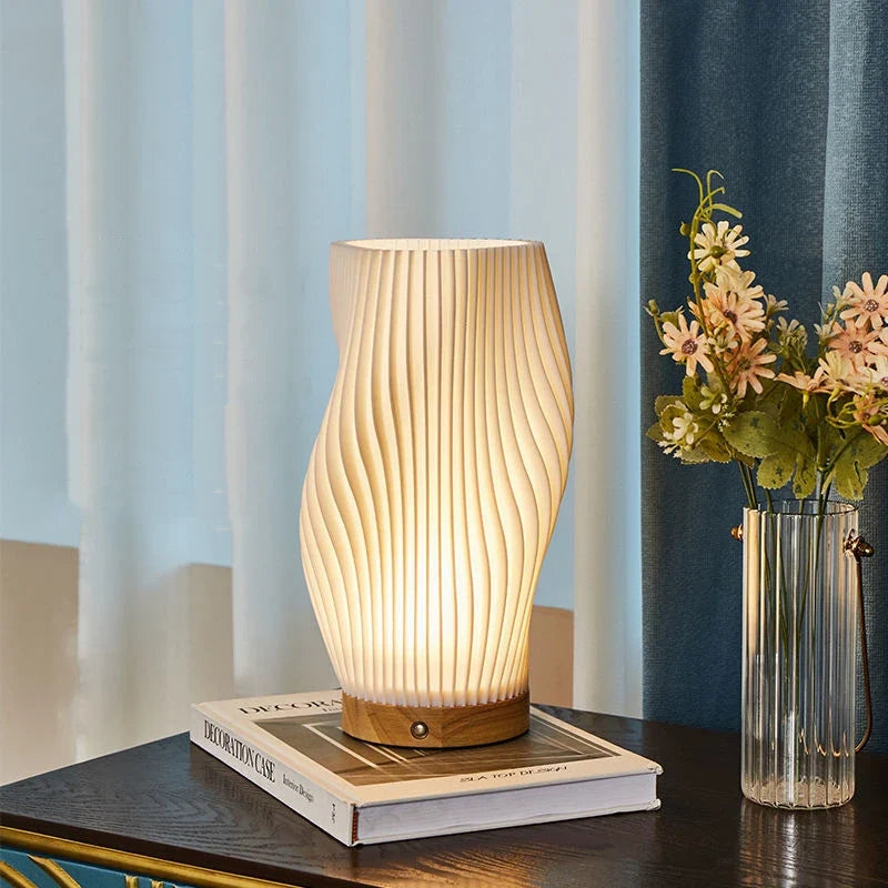 Sculpted Shade Table Lamp Wood Base | Wave, Swirl or Cloud Style, Medium or Large | Dimmable Warm & Natural White, USB Powered 7