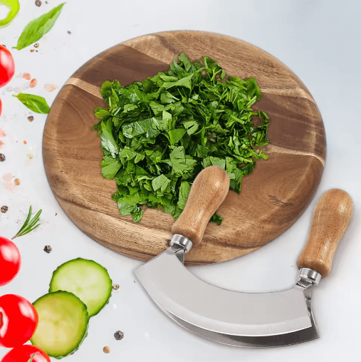 Pizza Rocker Knife Stainless Steel | Double Blade Mezzaluna Chopper | Smooth Even Slicing Without Dragging Toppings