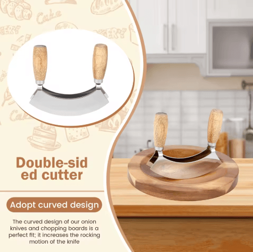 Pizza Rocker Knife Stainless Steel | Double Blade Mezzaluna Chopper | Smooth Even Slicing Without Dragging Toppings