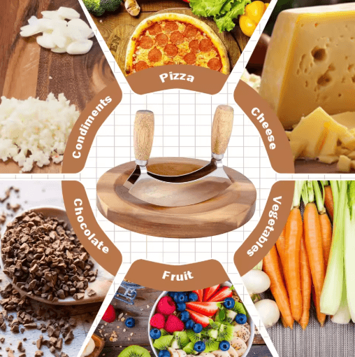 Pizza Rocker Knife Stainless Steel | Double Blade Mezzaluna Chopper | Smooth Even Slicing Without Dragging Toppings