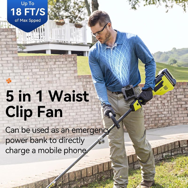 Portable Belt Fan Hands-Free Clip-On | Adjustable Speed USB Rechargeable | Lightweight ABS Plastic Build with Belt Clip