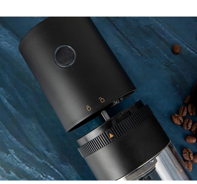 Portable Coffee Grinder | Lit One-Key Top, Clear Catch Cup
