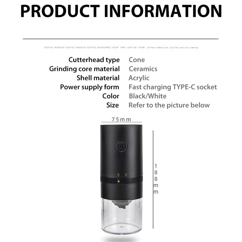 Portable Coffee Grinder | Lit One-Key Top, Clear Catch Cup
