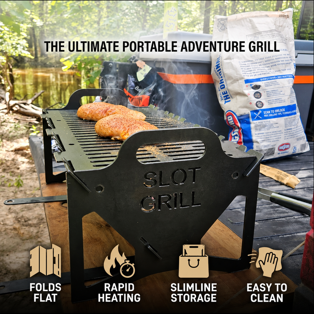 Foldable BBQ Grill Stainless Steel Grate | Portable Design for Tailgate, Camping & Apartments | Fast Preheat & Easy Cleanup