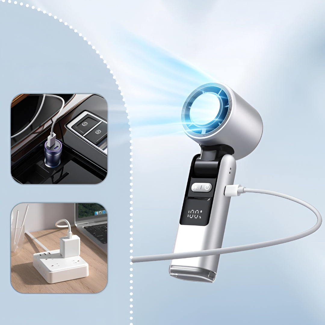 Portable Rechargeable Handheld Fan | USB-C Charging, Digital Display | 4000 mAh Battery, Cooling Plate, 3-in-1 Use 8
