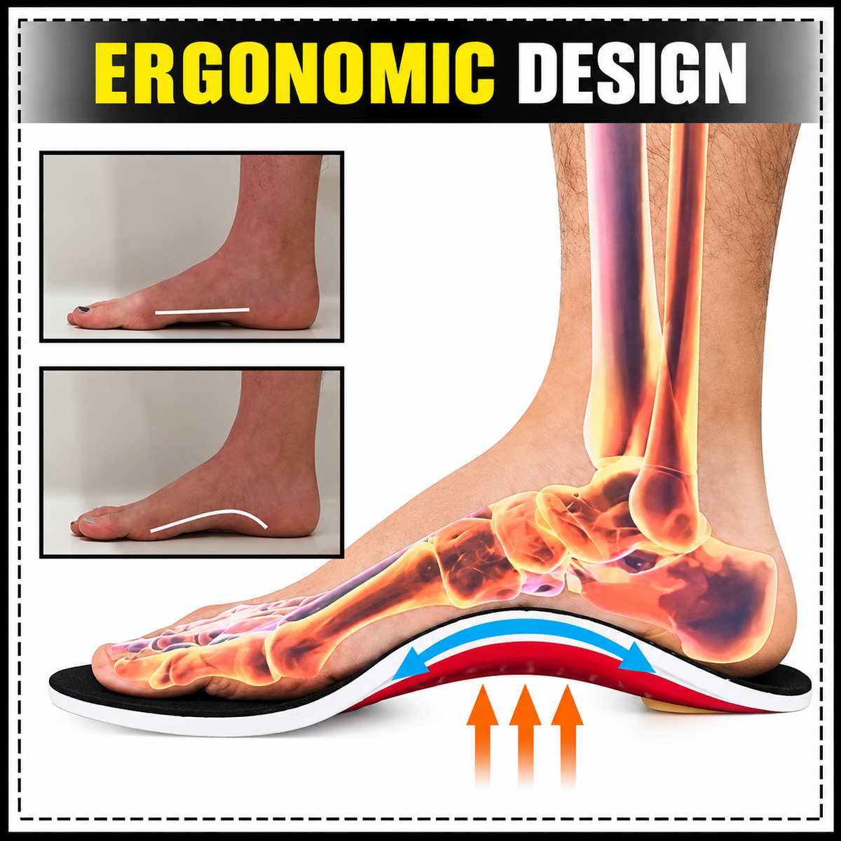 Pressure Relief Insoles for Everyday Wear | Ergonomic Arch Support Design | Even Pressure Distribution & Cushioning