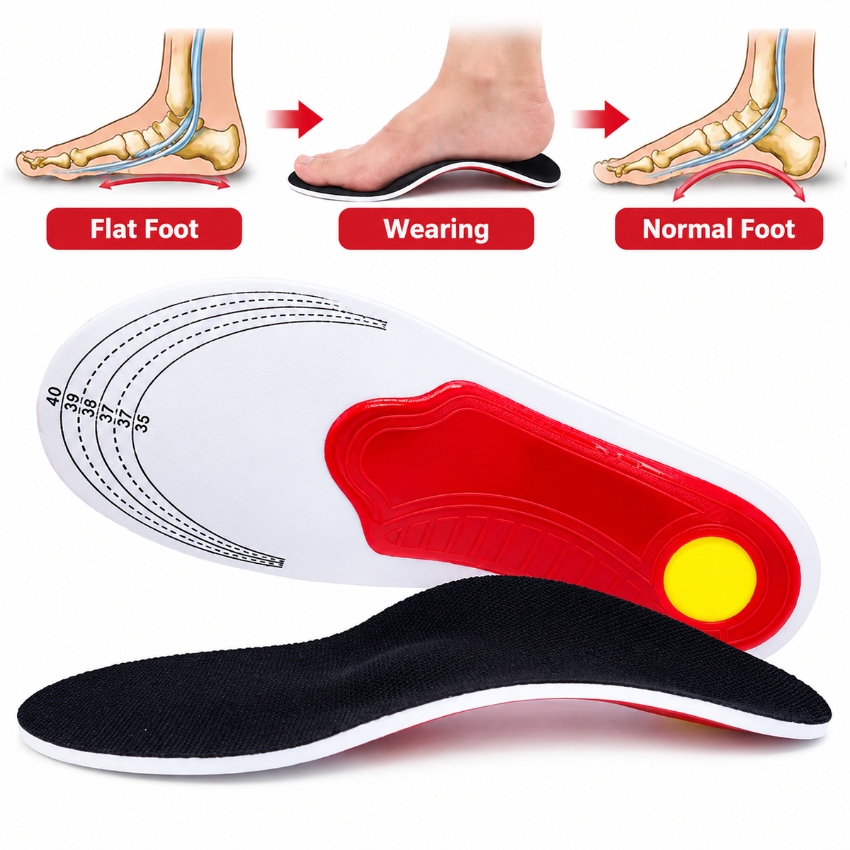 Pressure Relief Insoles for Everyday Wear | Ergonomic Arch Support Design | Even Pressure Distribution & Cushioning