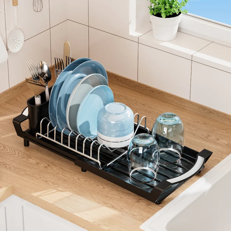Pull-Out Dish Drying Rack Multi-Purpose Expandable Kitchen Dish Drainer 4