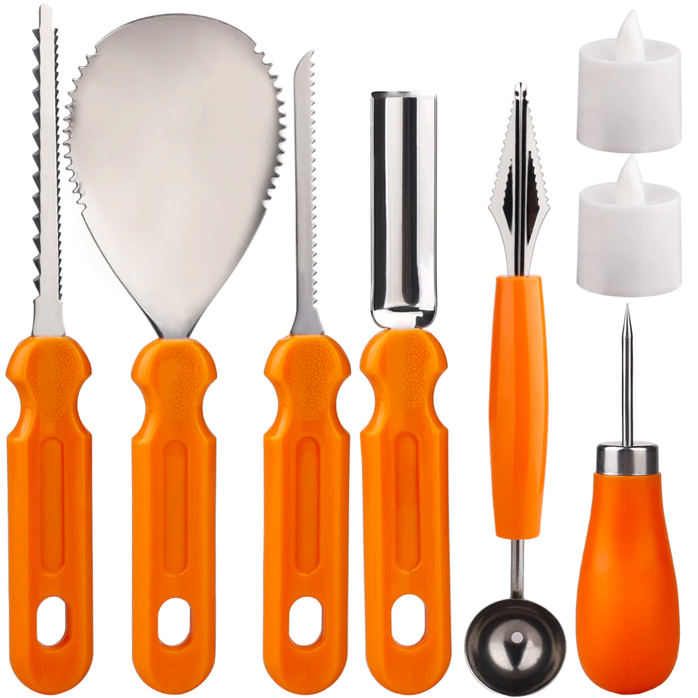 Pumpkin Carving Kit for Halloween | 9-Piece Tool Set with Serrated Knives & Hole Maker | Stainless Steel Tools with Grip Handles