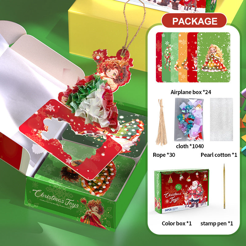 Puncture Painting Christmas Ornaments DIY Kit | 24 Themed Designs with Pen, Rope & Cloth | Paper Craft Activity for Kids