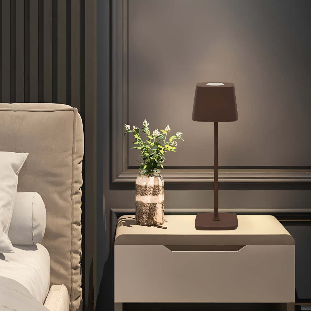 Portable LED Table Lamp Aluminium Alloy 10.5 x 37 cm | Black, White or Brown | Cordless Touch Dimming, 12-Hour Battery 3