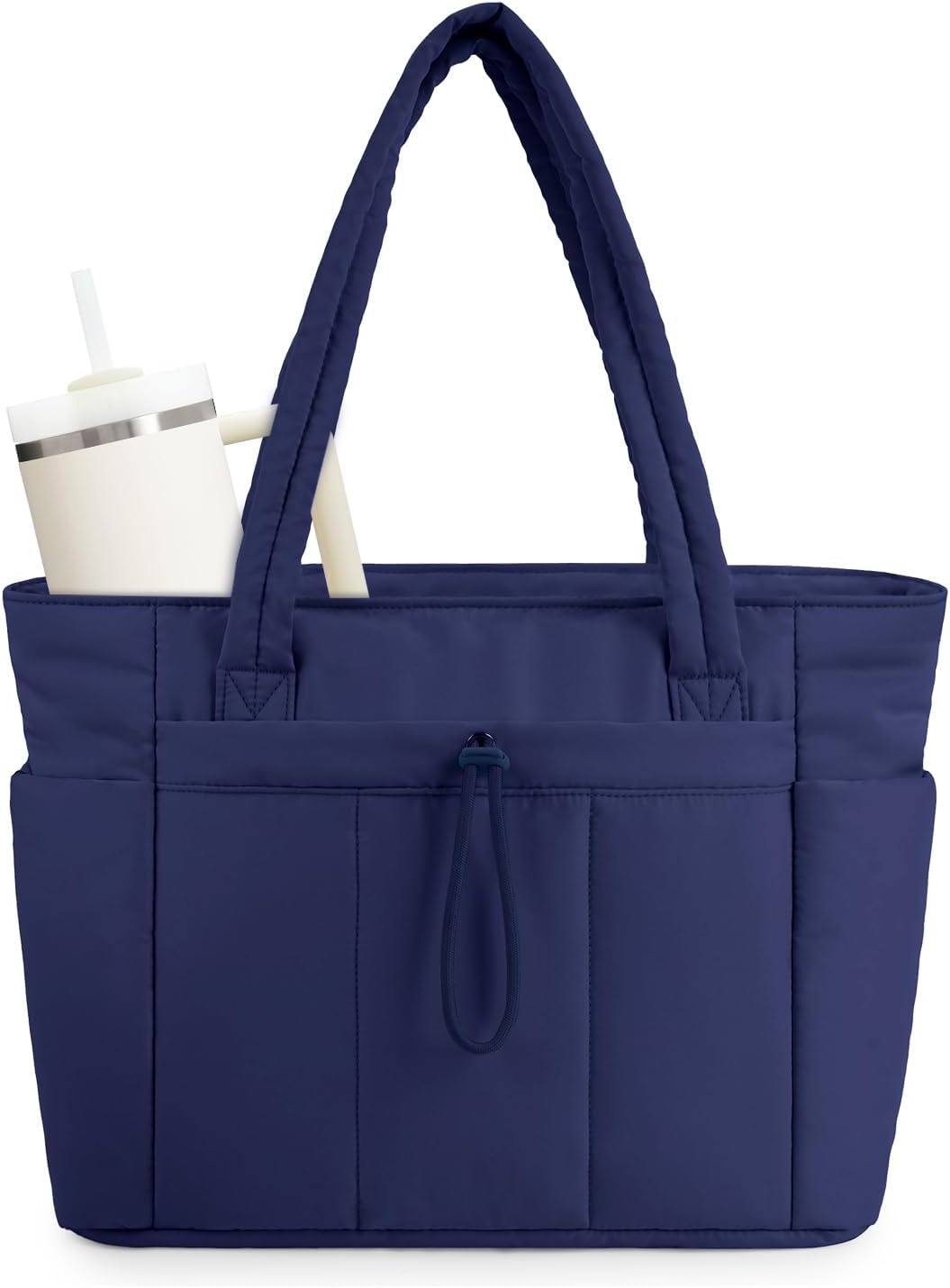Quilted Puffer Tote Bag | Laptop Sleeve & Cup Holder - Spacious 20L Capacity
