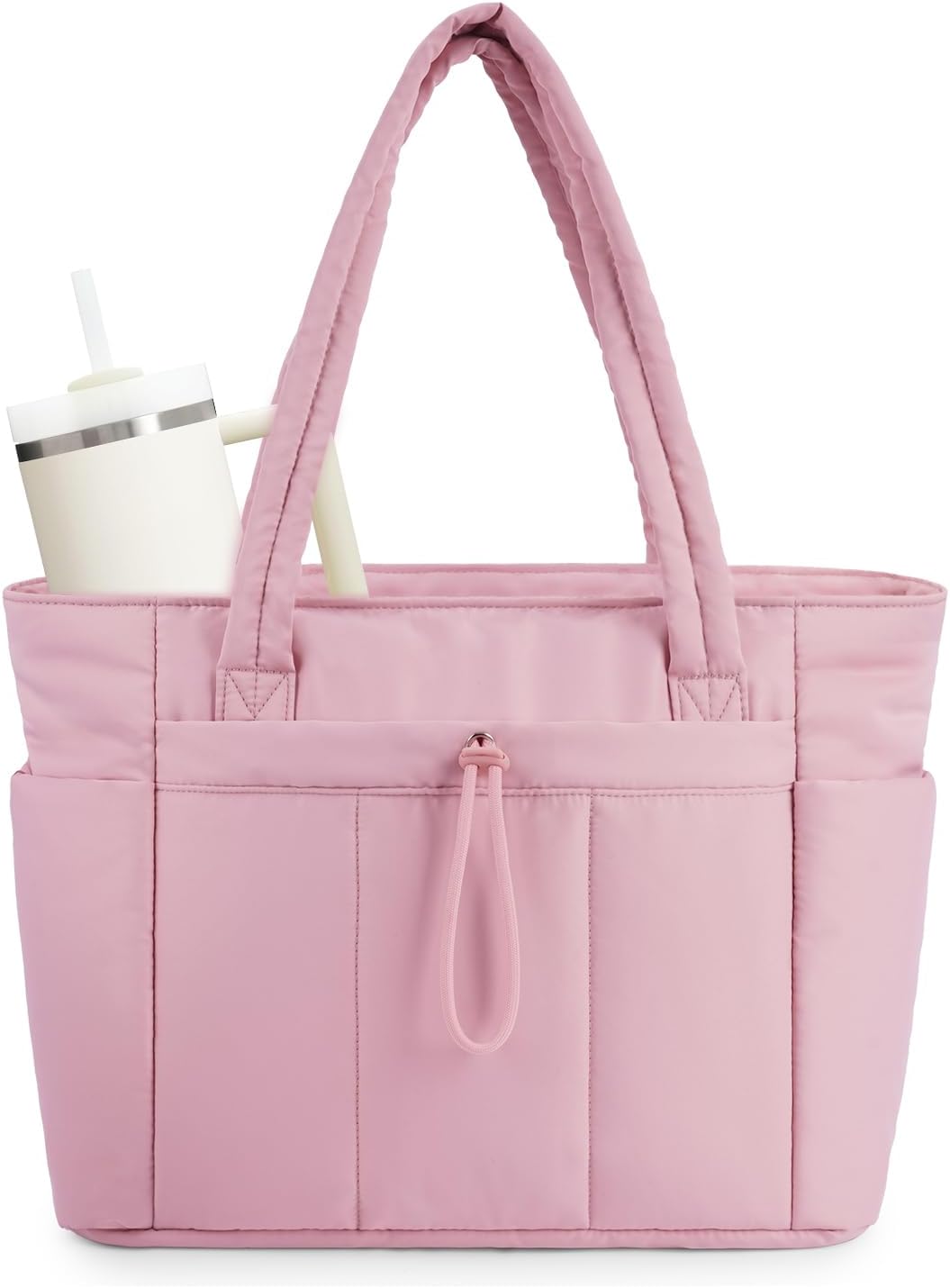 Quilted Puffer Tote Bag | Laptop Sleeve & Cup Holder - Spacious 20L Capacity