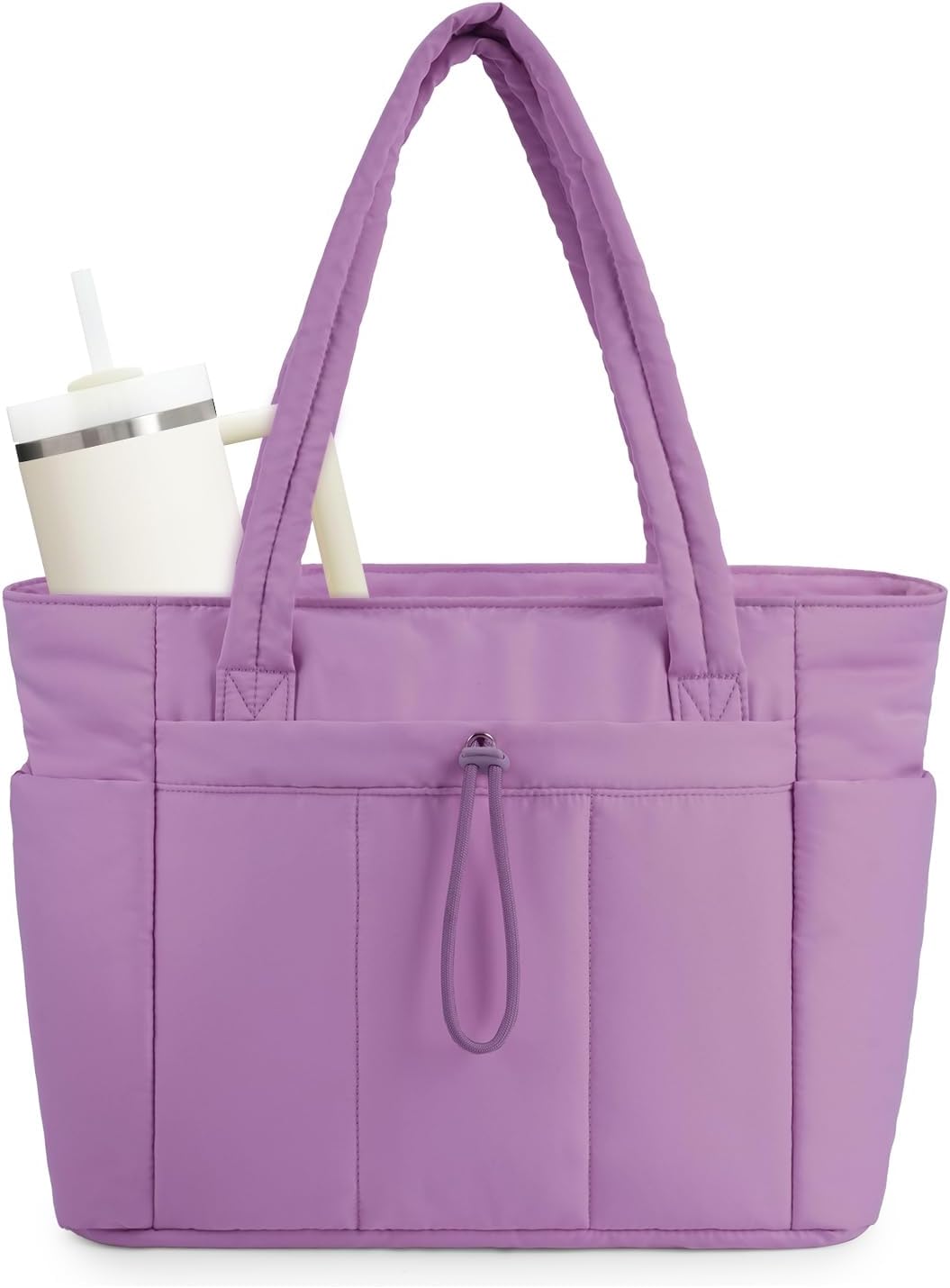 Quilted Puffer Tote Bag | Laptop Sleeve & Cup Holder - Spacious 20L Capacity