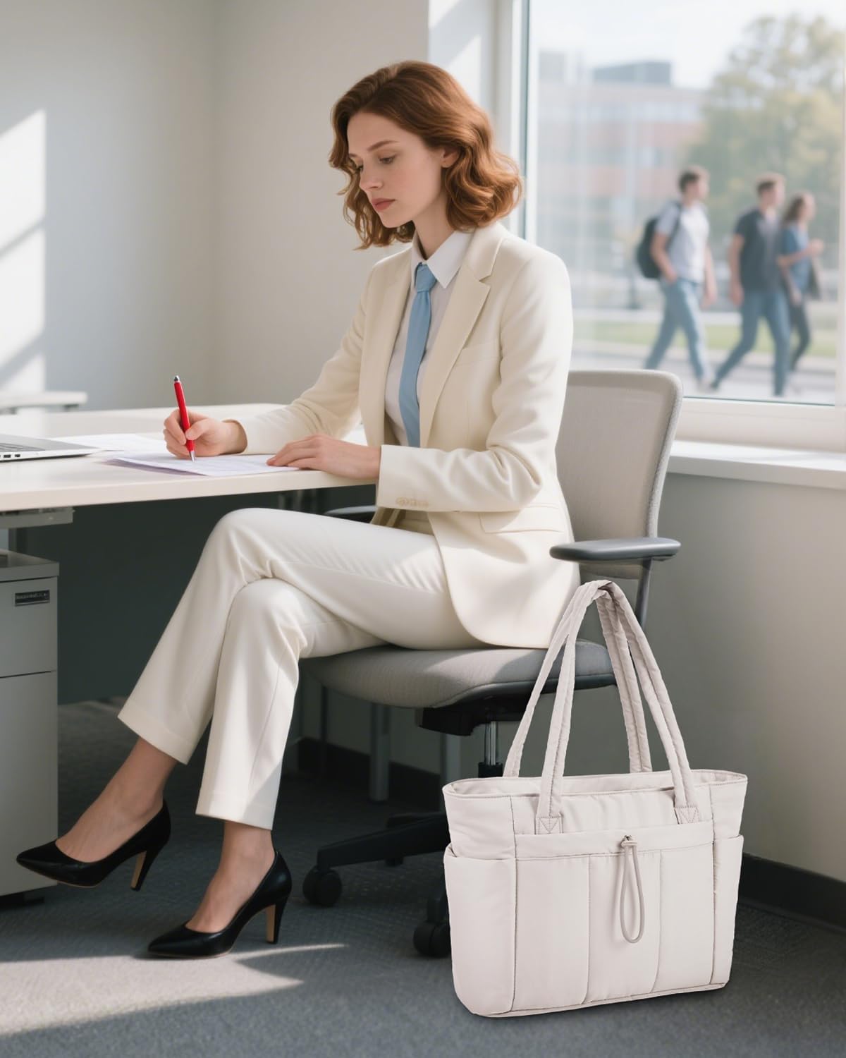 Quilted Puffer Tote Bag | Laptop Sleeve & Cup Holder - Spacious 20L Capacity