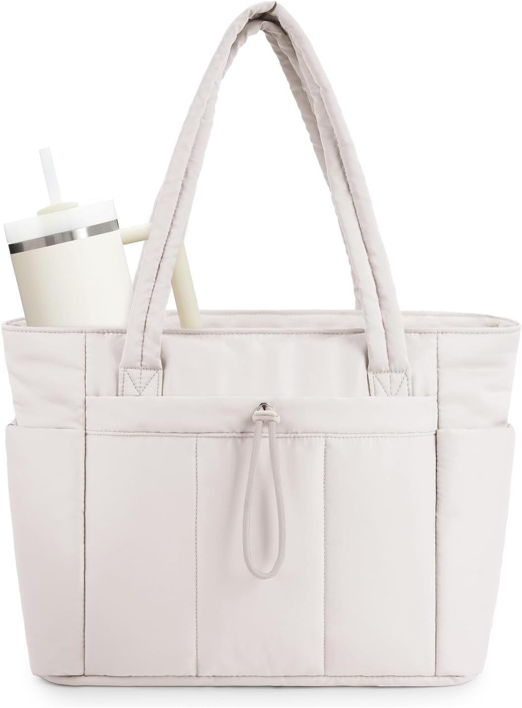 Quilted Puffer Tote Bag | Laptop Sleeve & Cup Holder - Spacious 20L Capacity