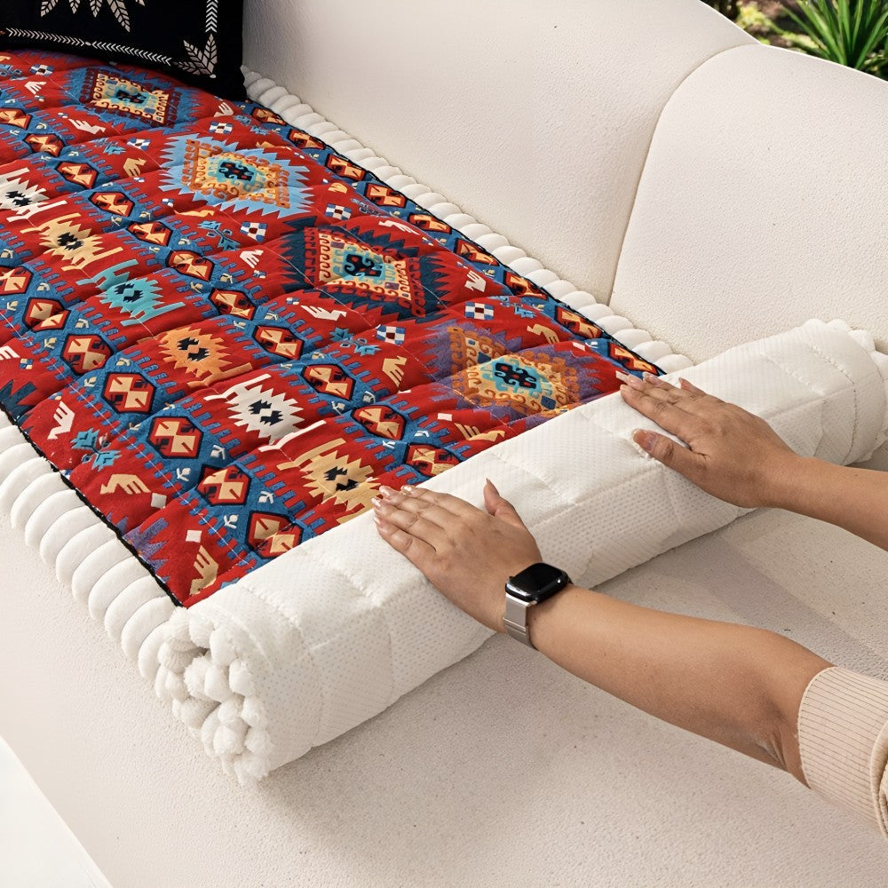 Quilted Sofa Cover | CozyFit Ethnic Pattern Couch Protector