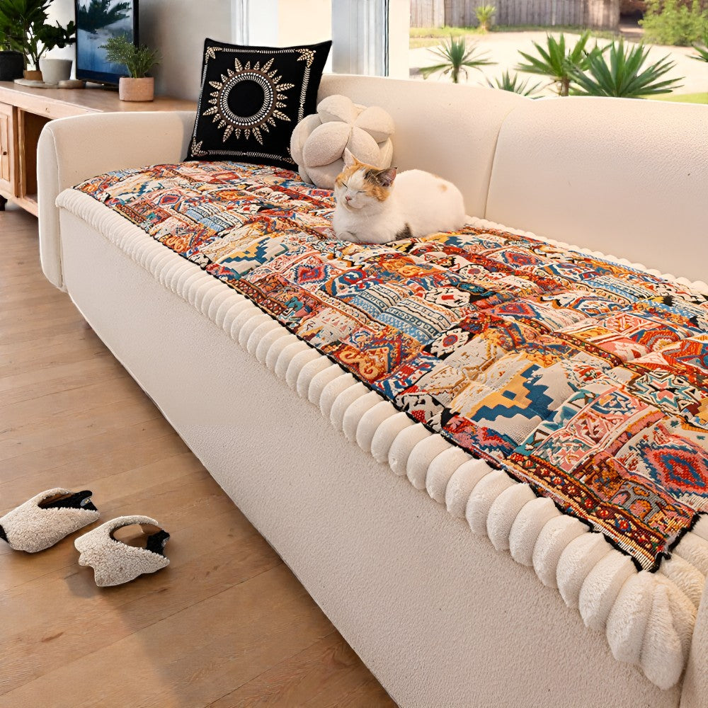 Quilted Sofa Cover | CozyFit Ethnic Pattern Couch Protector