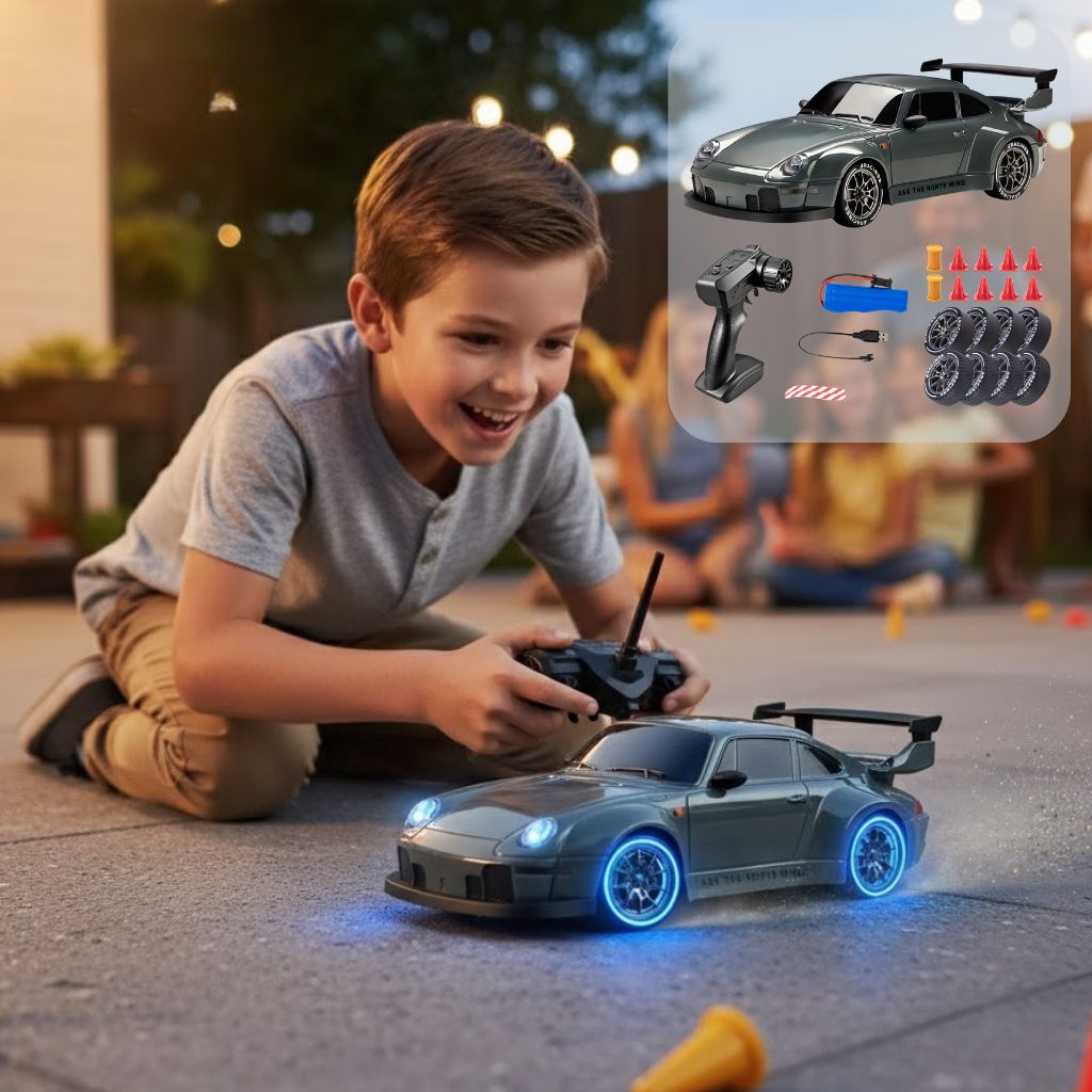 RC Drift Car 1:24 Scale | 4WD System with LED Wheels | USB Rechargeable Battery for Indoor and Outdoor Racing Fun