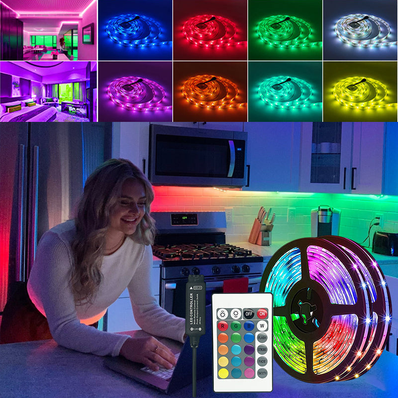 RGB LED Strip Light | Bluetooth App and Remote Control | Cuttable, Flexible Tape with Self-Adhesive Backing for Any Surface