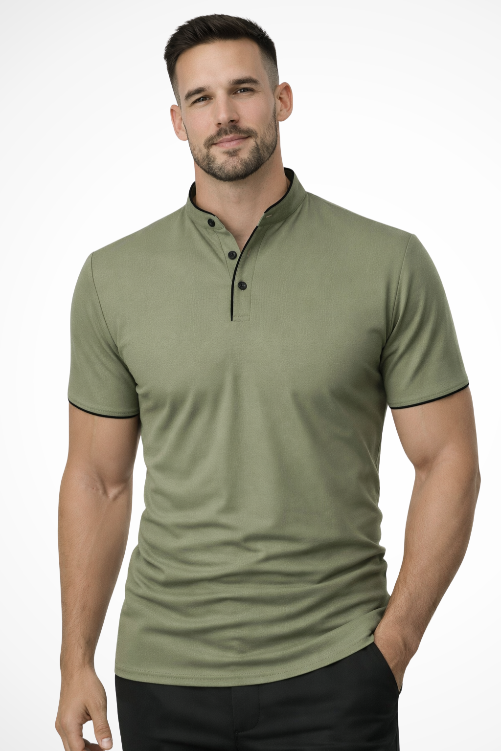 Rafferty | Men's Polo Shirt - Collarless Slim Fit Design in Cotton