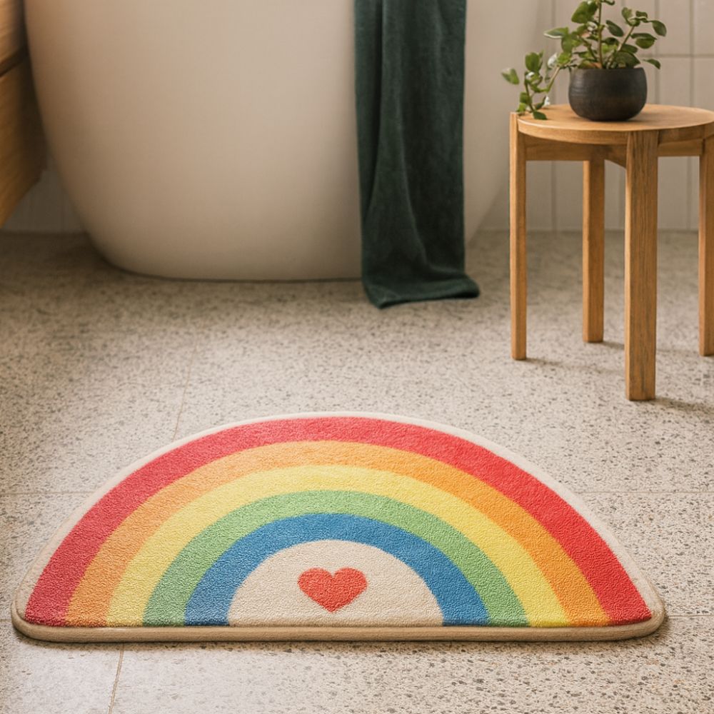 RainbowGlow | Half-Moon Bath Mat – Soft Microfiber Blend, Water Absorbent