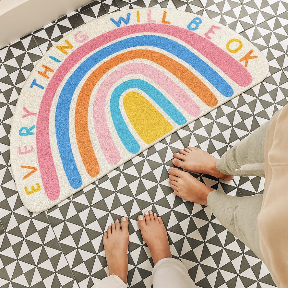 RainbowGlow | Half-Moon Bath Mat – Soft Microfiber Blend, Water Absorbent