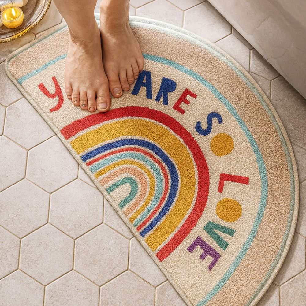 RainbowGlow | Half-Moon Bath Mat – Soft Microfiber Blend, Water Absorbent