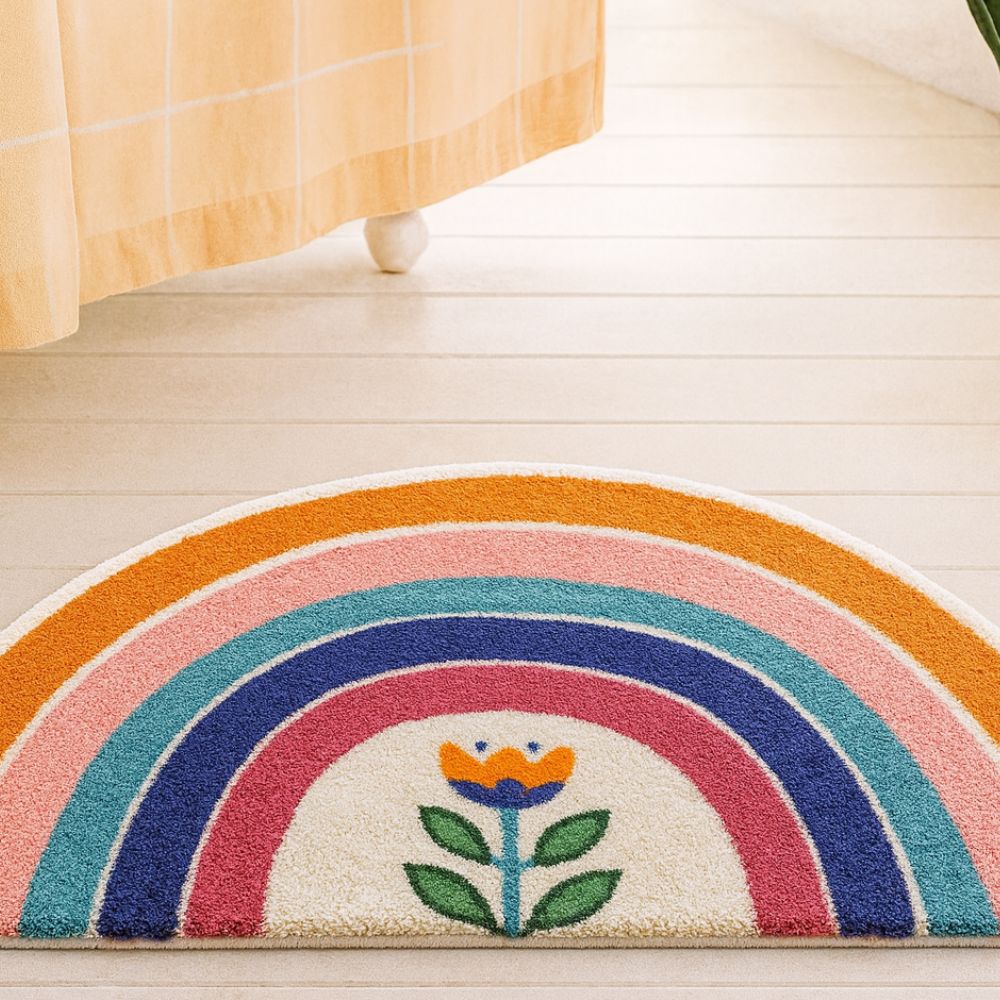 RainbowGlow | Half-Moon Bath Mat – Soft Microfiber Blend, Water Absorbent
