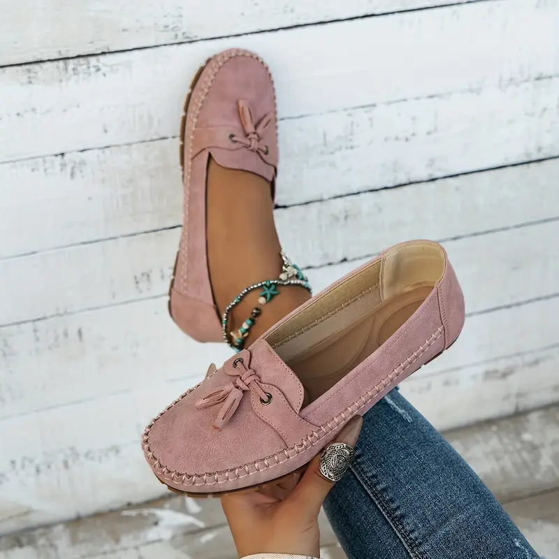 Reagan | Women's Loafers - Black Vegan Leather Slip-Ons with Bow Accent