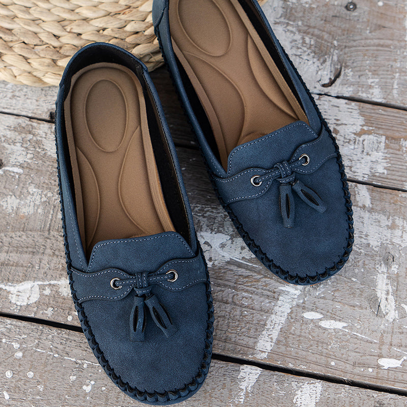 Reagan | Women's Loafers - Black Vegan Leather Slip-Ons with Bow Accent
