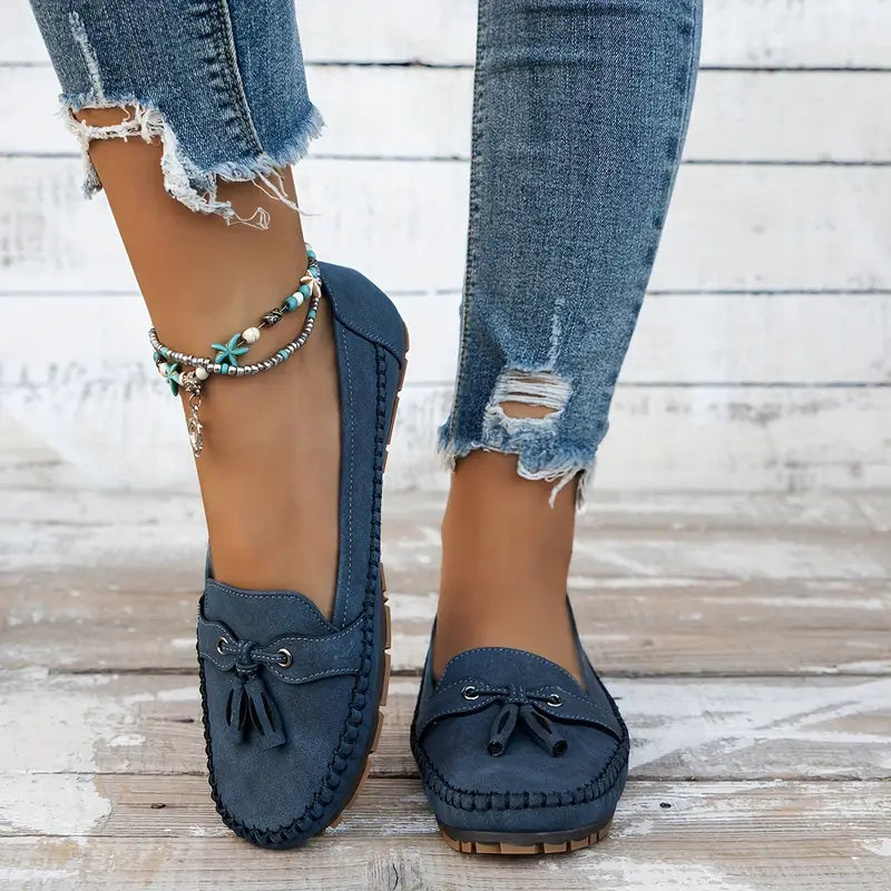 Reagan | Women's Loafers - Black Vegan Leather Slip-Ons with Bow Accent