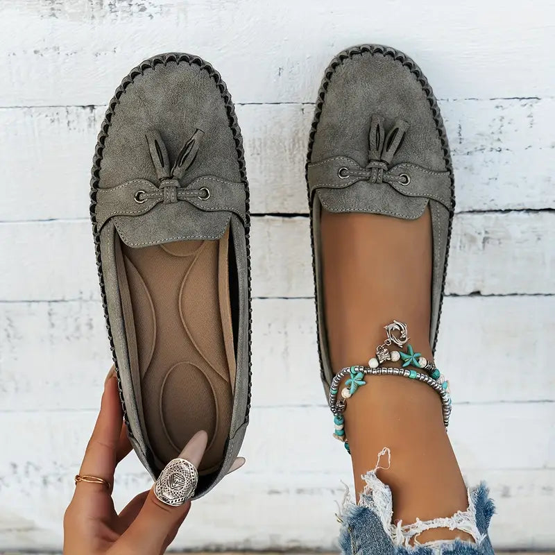 Reagan | Women's Loafers - Black Vegan Leather Slip-Ons with Bow Accent
