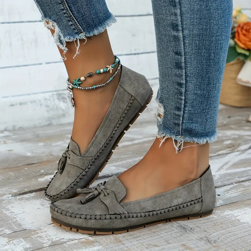 Reagan | Women's Loafers - Black Vegan Leather Slip-Ons with Bow Accent