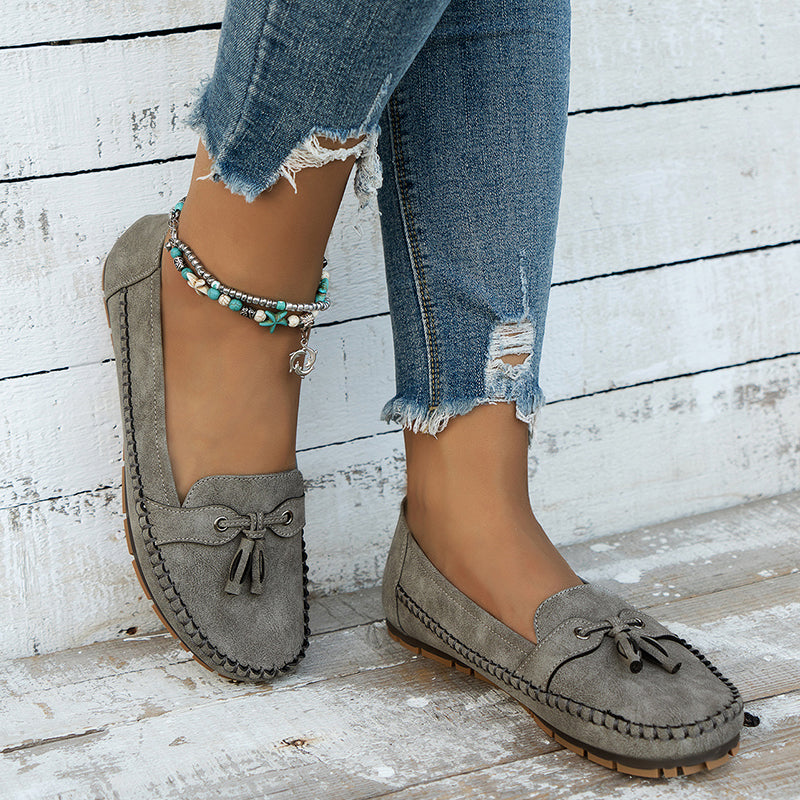 Reagan | Women's Loafers - Black Vegan Leather Slip-Ons with Bow Accent