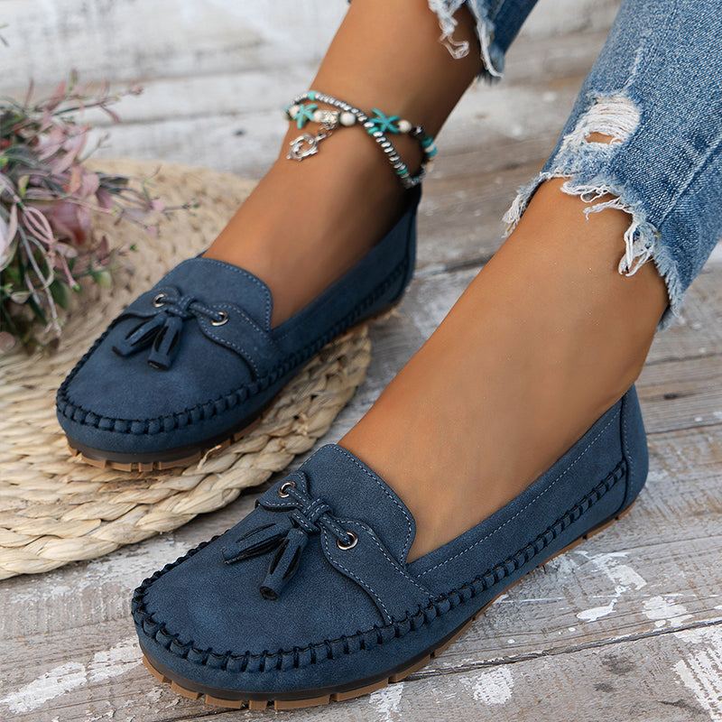 Reagan | Women's Loafers - Black Vegan Leather Slip-Ons with Bow Accent