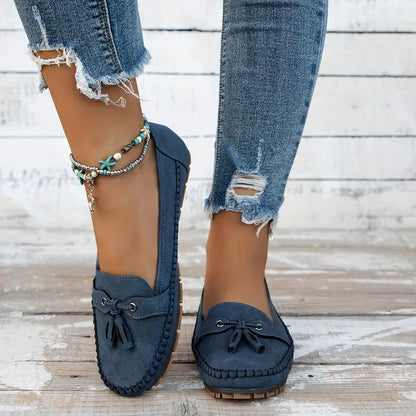 Reagan | Women's Loafers - Black Vegan Leather Slip-Ons with Bow Accent 2