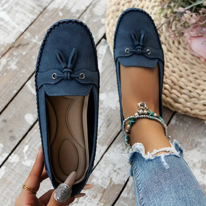 Reagan | Women's Loafers - Black Vegan Leather Slip-Ons with Bow Accent 3