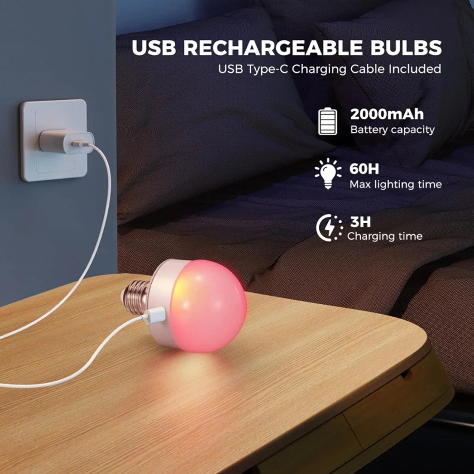 Rechargeable RGB LED Lamp | LumiGo E27 Colour-Changing Bulb