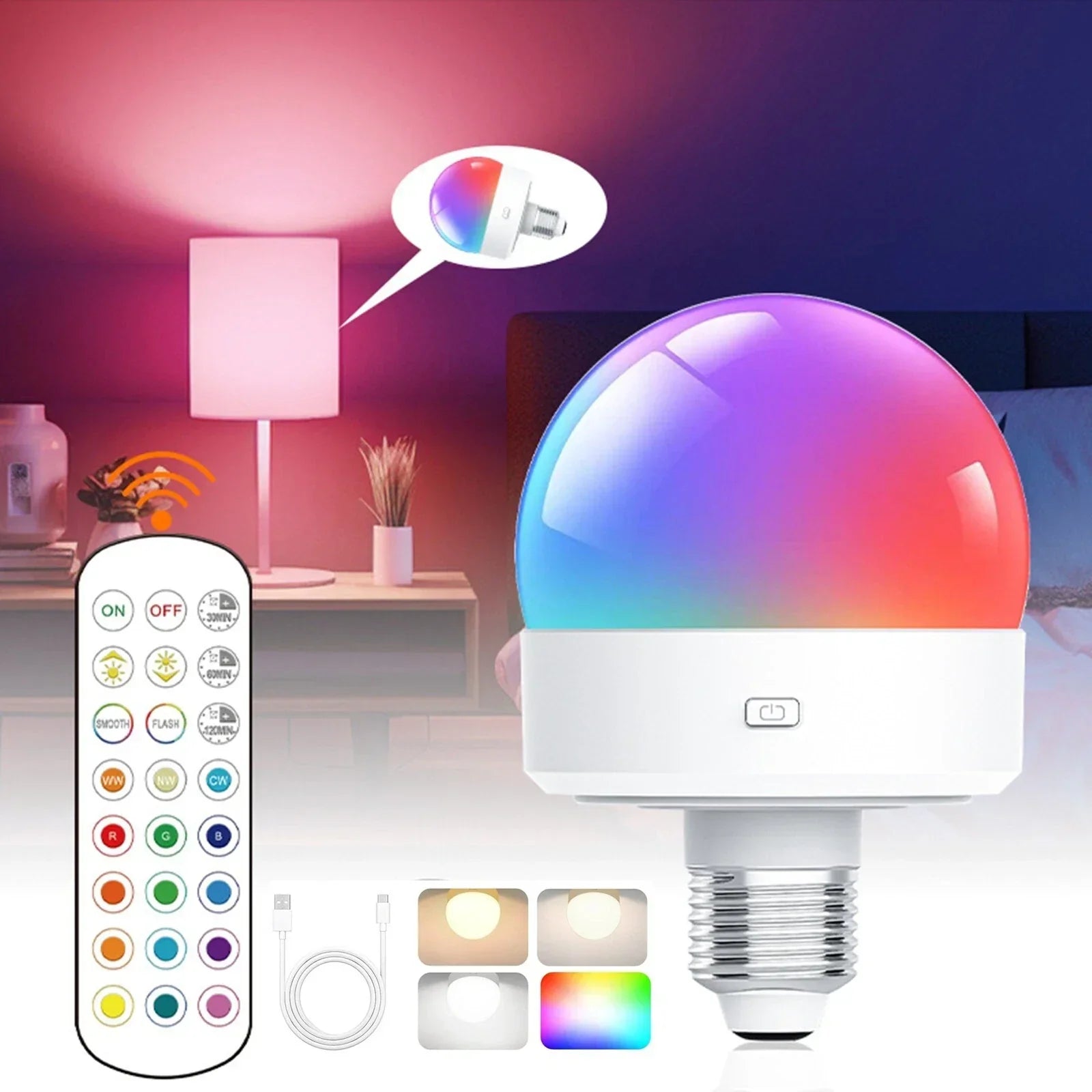 Rechargeable RGB LED Lamp | LumiGo E27 Colour-Changing Bulb
