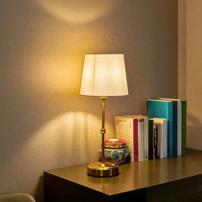 Rechargeable Table Lamp Metal & Cloth 39 cm | Dimmable Warm White Light | 18-Hour Cordless Battery, USB-C Rechargeable