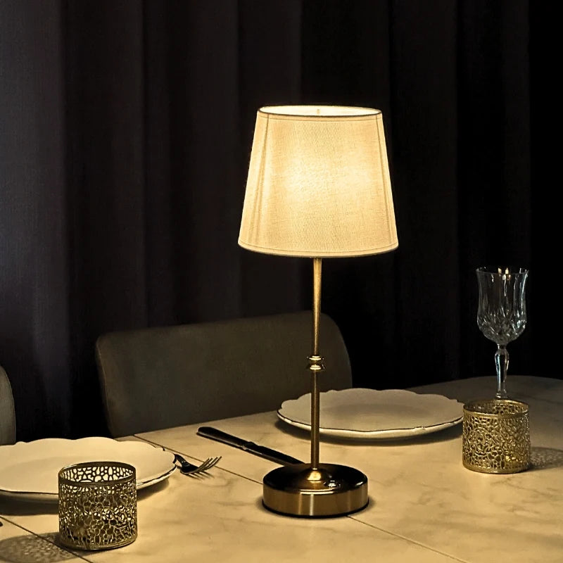 Rechargeable Table Lamp Metal & Cloth 39 cm | Dimmable Warm White Light | 18-Hour Cordless Battery, USB-C Rechargeable
