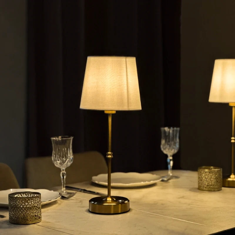Rechargeable Table Lamp Metal & Cloth 39 cm | Dimmable Warm White Light | 18-Hour Cordless Battery, USB-C Rechargeable