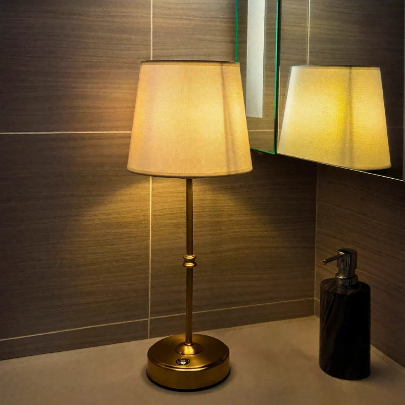 Rechargeable Table Lamp Metal & Cloth 39 cm | Dimmable Warm White Light | 18-Hour Cordless Battery, USB-C Rechargeable
