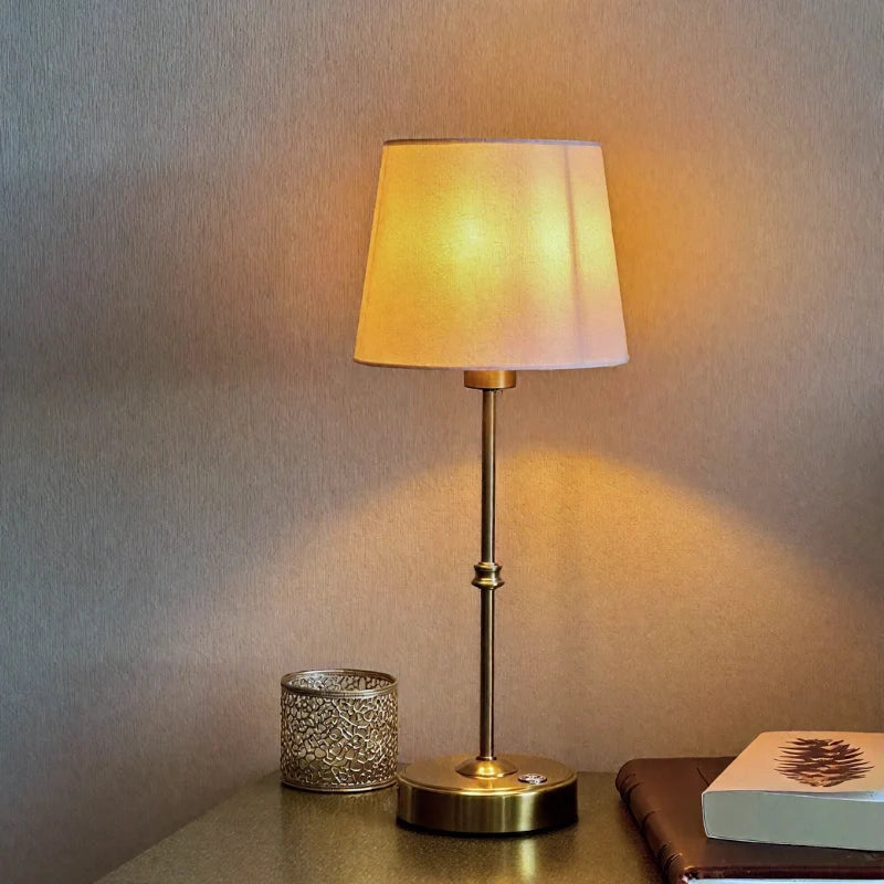 Rechargeable Table Lamp Metal & Cloth 39 cm | Dimmable Warm White Light | 18-Hour Cordless Battery, USB-C Rechargeable